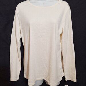 NWT Talbots Petites  Tee Sz L Long Sleeve Cotton Cream